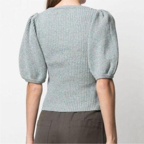 Ganni Gray and Blue Ribbed Knit Top, XS - Picture 2 of 10